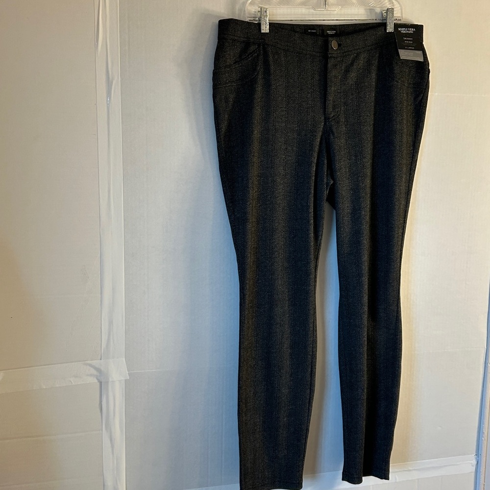 NWT Simply Vera Womens Mid Rise Skinny Blk/Gray Chevron Dress Pants Sz XL